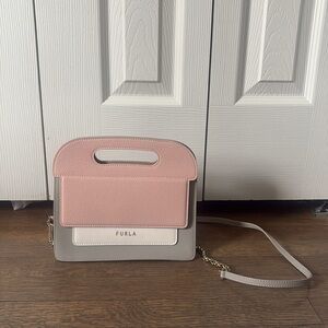 Furla Pink and Gray Crossbody Bag with Modern Design